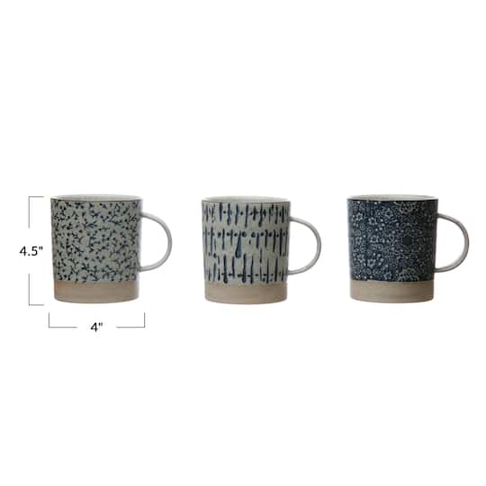 Blue &#x26; Cream Hand-Stamped Stoneware Mug Set